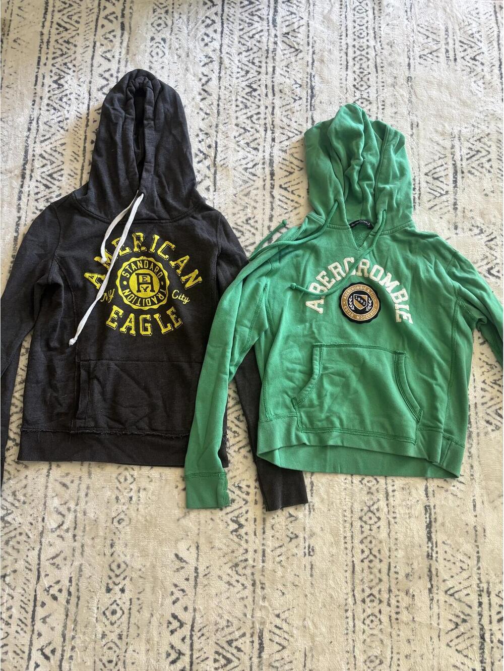 Lot of 2 Logo Pullover Hoodies - Black American Eagle and Green Abercrombie &amp